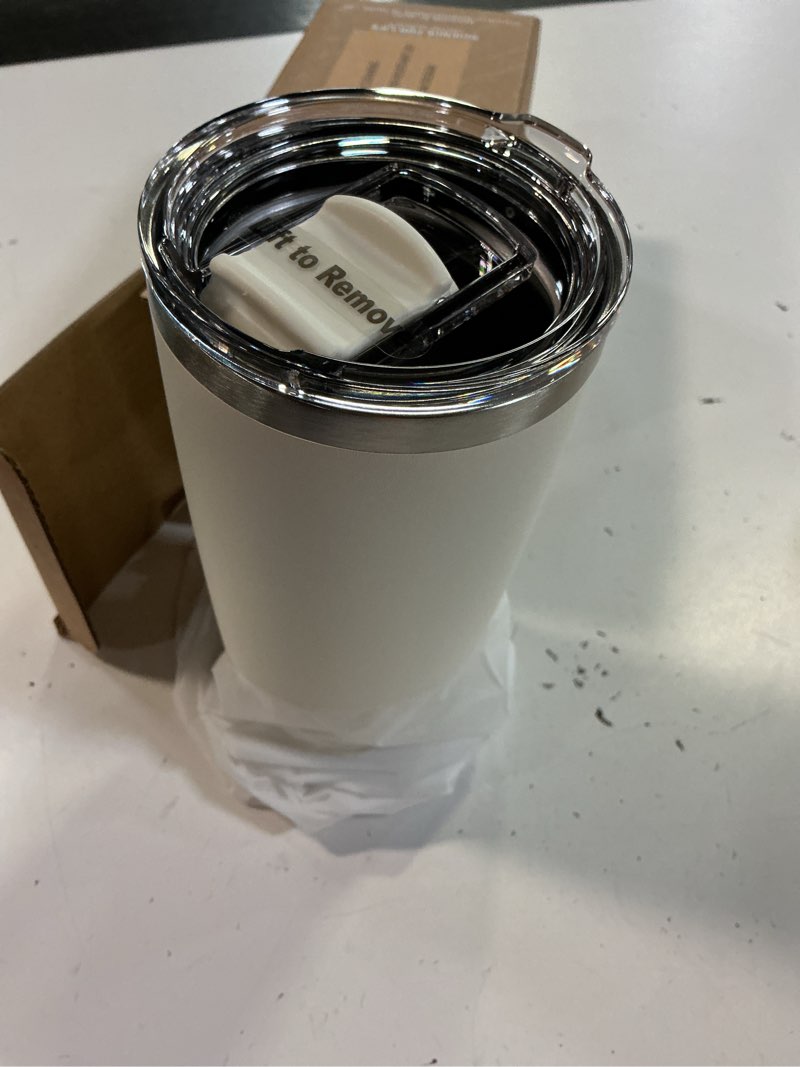 Condition photo showing New/Like New for 20oz hygienic stainless steel vacuum insulated tumbler w/ easy-on/easy-off lid - removable slider, double wall 18/8 travel mug, bpa-free, fits cup holders, premium quality, smart value - cream hygienic slider cream