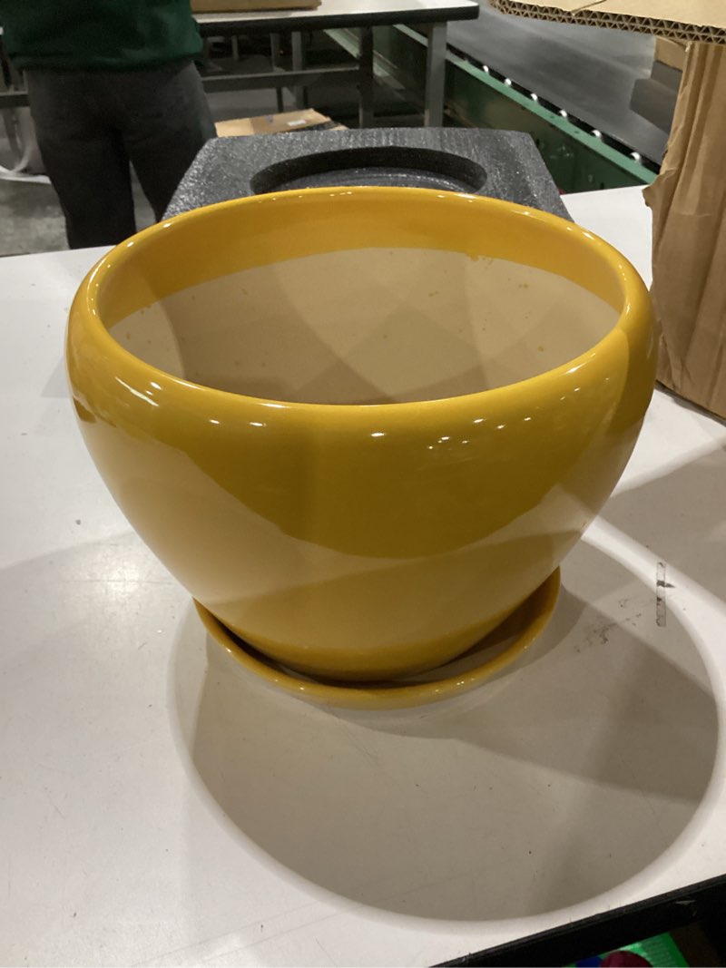 Condition photo showing Good Condition for Deep Dream 10 Inch Plant Pot- Ceramic Planter Pot Round Plant Pots for Indoor Plants Outdoor Large Flower Pot with Drainage Holes & Trays, Yellow Yellow 10 Inch