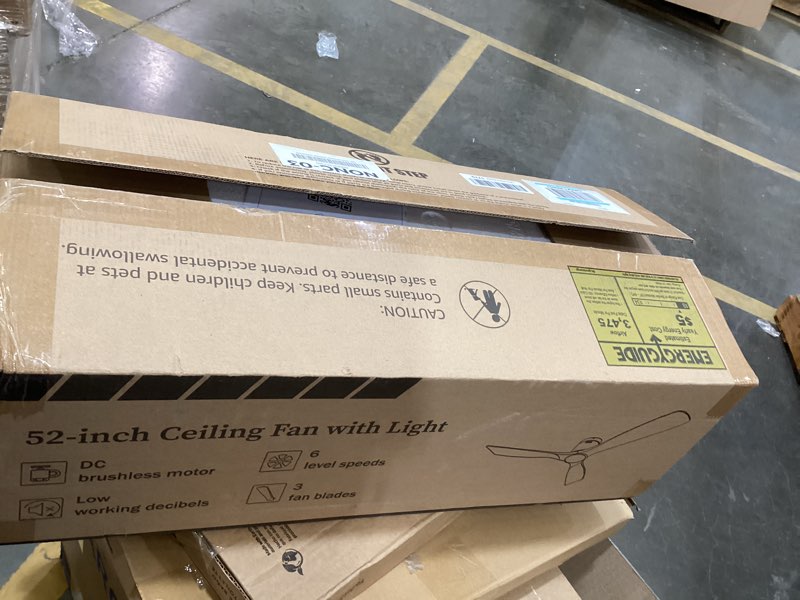 Condition photo showing Good Condition for Fanbulous 52" Ceiling Fans with Lights and Remote Control,Modern Flush Mount Ceiling Fan with 3 LED Colors,Outdoor Low Profile Ceiling Fans with 6-Speeds Timer DC Motor for Bedroom Living Room Patio Walnut With Light