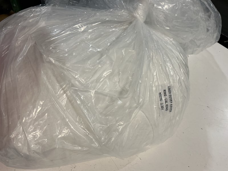 Condition photo showing As Is for european linen duvet cover, king/cal king, white