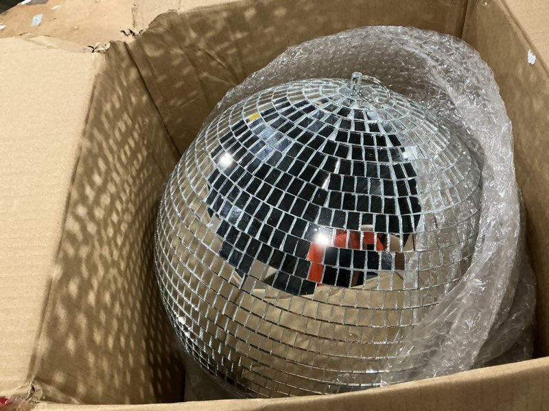 Condition photo showing Good Condition for disco ball 12-inch – large hanging mirror ball disco ball decor for disco party decorations, weddings, events, disco christmas decor, and home celebrations 12 in
