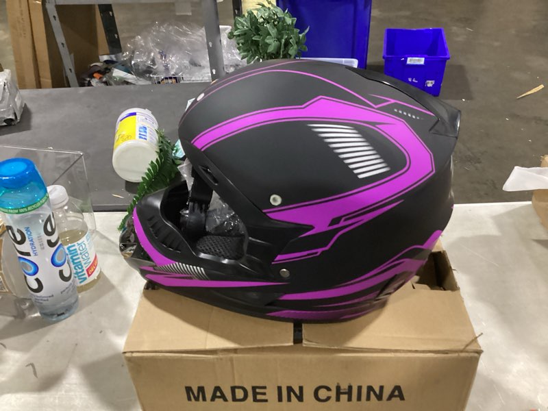 Condition photo showing As Is for motocross helmet,youth & kids atv dirt bike motorcycle, bmx 4-wheeler off-road mountain bike helmet,dot certified,w/gloves goggles mask 4-piece set (purple, medium) purple medium