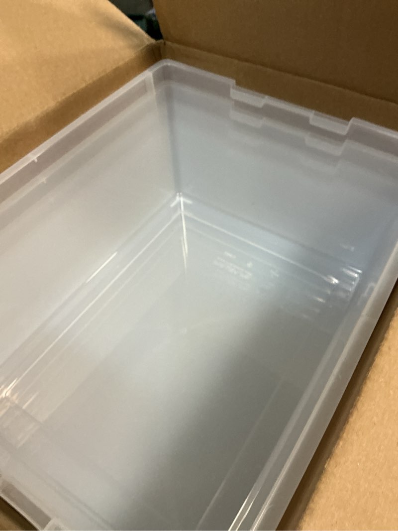 Condition photo showing Good Condition for iris usa 12 qt. craft storage bins with lids, 4-pack, |made in usa|, clip box, medium plastic sensory bin tote organizer containers for art supplies, paper, & office, stackable - clear/seafoam blue 12 qt. - 4 pack