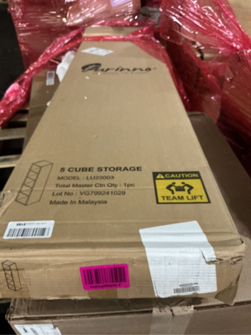 Condition photo showing Good Condition for Furinno Cubicle Record Player Stand with Vinyl Storage, 5-Cube 1.2 Extra Thick Vinyl Record Storage, Open Back Media Shelf for CD DVD Blueray Game Disc, for Living Room, Home Office, White White 5-Cube Vertical