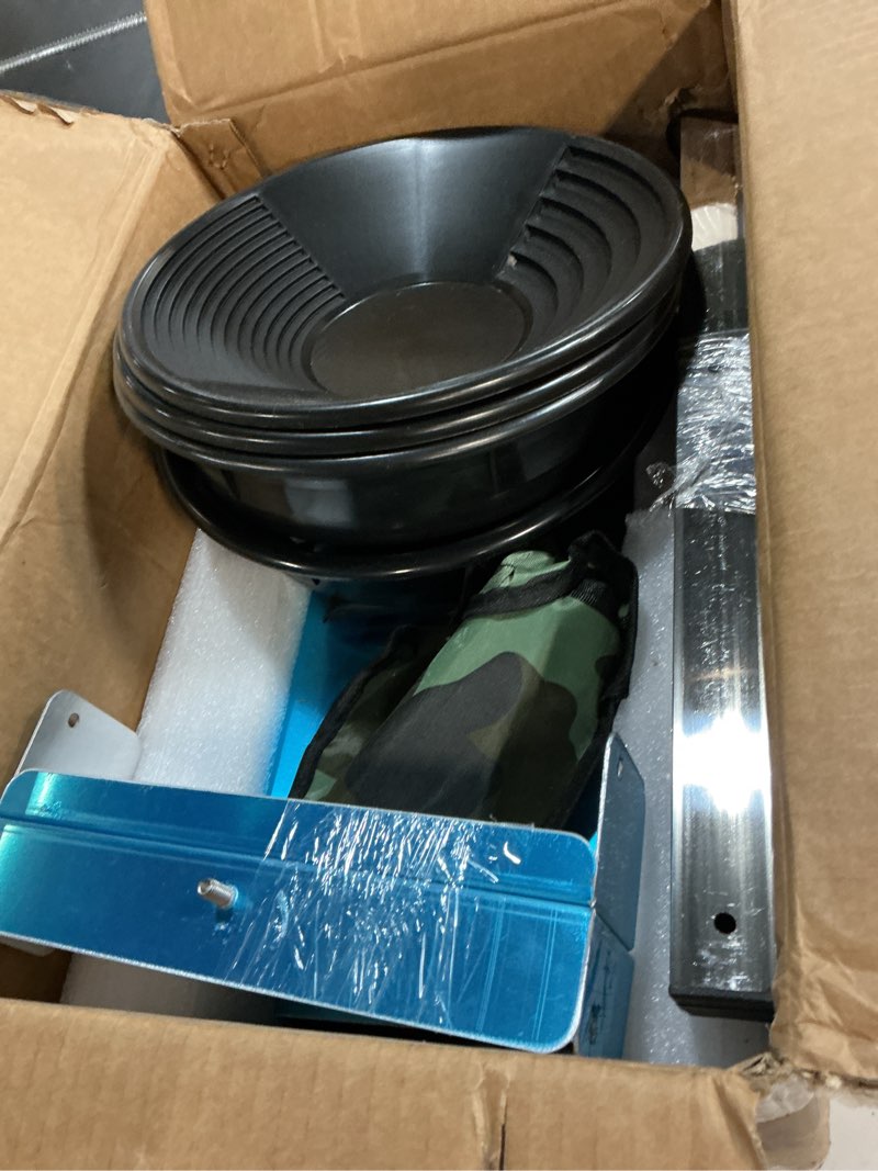 Condition photo showing Good Condition for vevor highbanker gold panning kit, 50" 3-in-1 folding high banker gold sluice box, 26 pcs portable mining equipment prospecting kit with gold pans, classifier screen, magnet, backpack, and accessories 50"-3 in 1