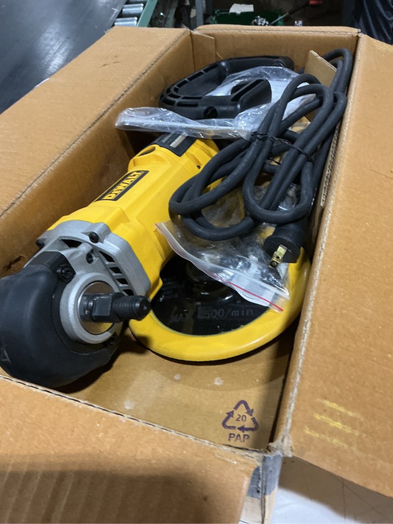 Condition photo showing As Is for dewalt buffer polisher, 7-in-9-in, 12 amp, variable speed dial 0-3,500 rpm’s, soft start corded car buffer (dwp849x)