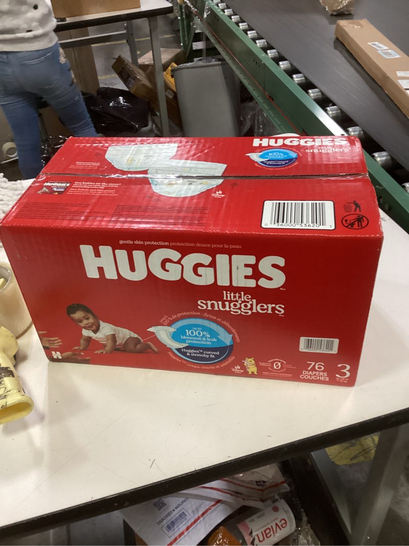 Condition photo showing New/Like New for Huggies Size 3 Diapers, Little Snugglers Baby Diapers, Size 3 (16-28 lbs), 76 Count, Packaging May Vary