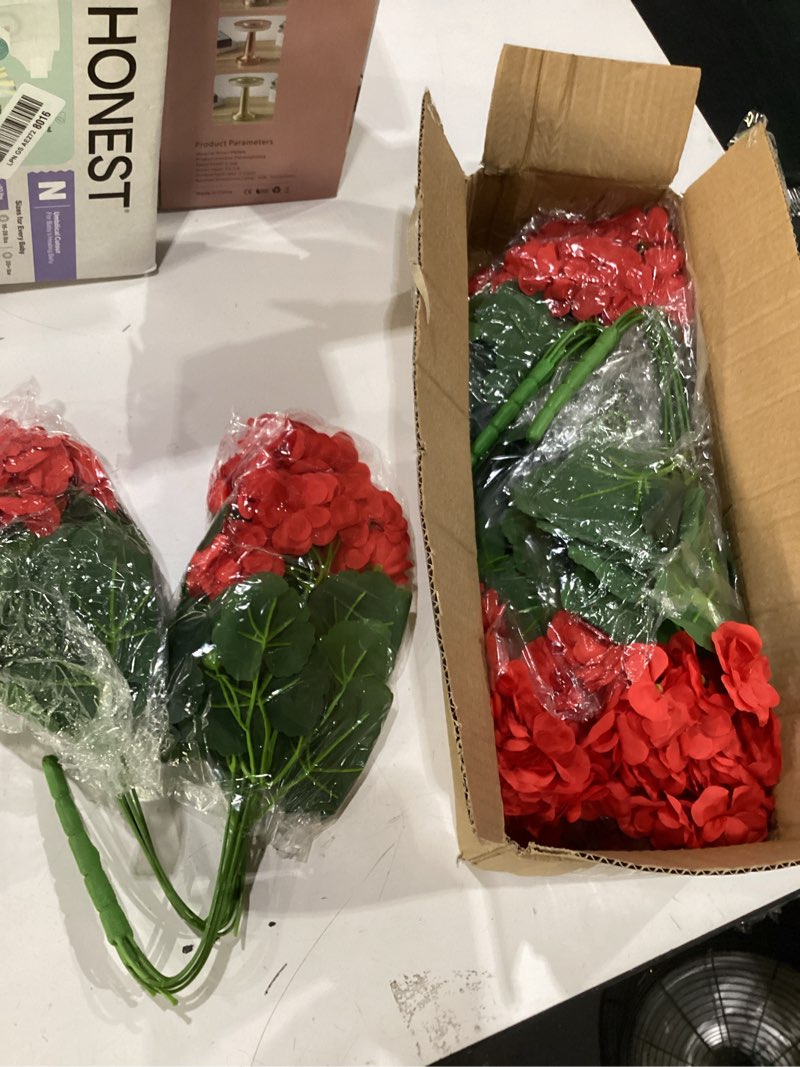 Condition photo showing New/Like New for alupssuc 8pcs artificial geranium flowers for outdoors decoration silk floral, uv resistant fake plants, faux flower for porch garden table centerpieces home indoor outside spring decor(8, red) red 8