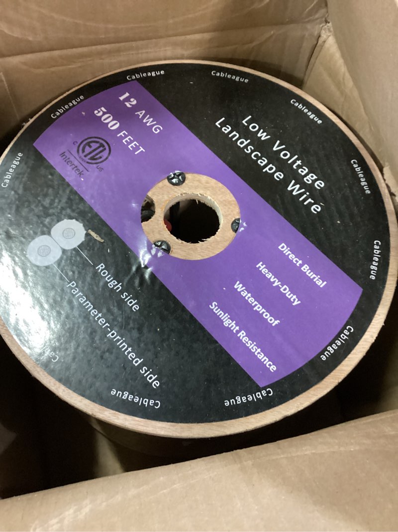 Condition photo showing New/Like New for 12/2 low voltage landscape lighting wire 500ft 12awg*2 conductor waterproof pure copper outdoor direct burial 500 feet black 12-gauge 500 feet