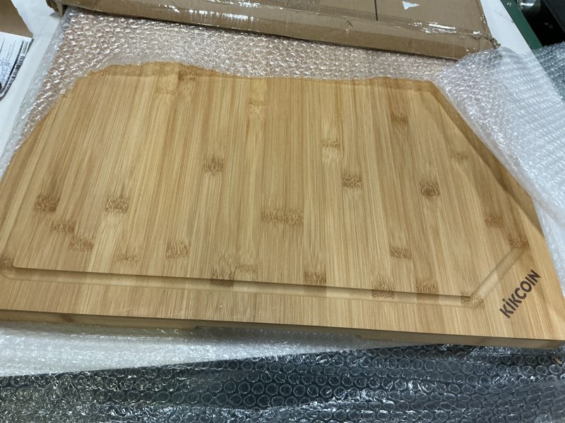 Condition photo showing Good Condition for 30 Inch Extra Large Bamboo Cutting Boards for Kitchen, Wood Cutting Board with Deep Juice Groove and Handle Heavy Duty Chopping board, Oversized Stove Top Cover, Kikcoin, 30" x 20"