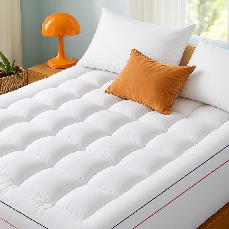 bedsure queen mattress topper - extra thick mattress pad cover with deep pocket fits up t21 inches, soft pillow top bed topper for back pain relief, overfilled with down alternative filling, white 60x80