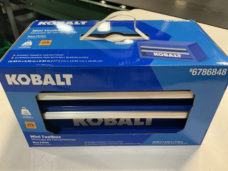 Condition photo showing New/Like New for kobalt portable tool box 10.83-in w x 5.91-in h x 5.91-in d 2 -drawer blue steel tool box