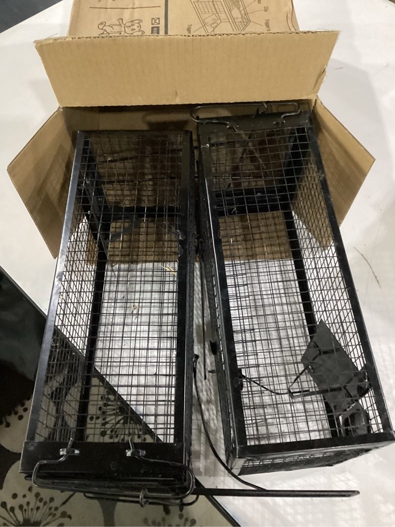 Condition photo showing As Is for 2-pack rat traps humane live mouse vole chipmunk trap cage for indoors and outdoors (black)