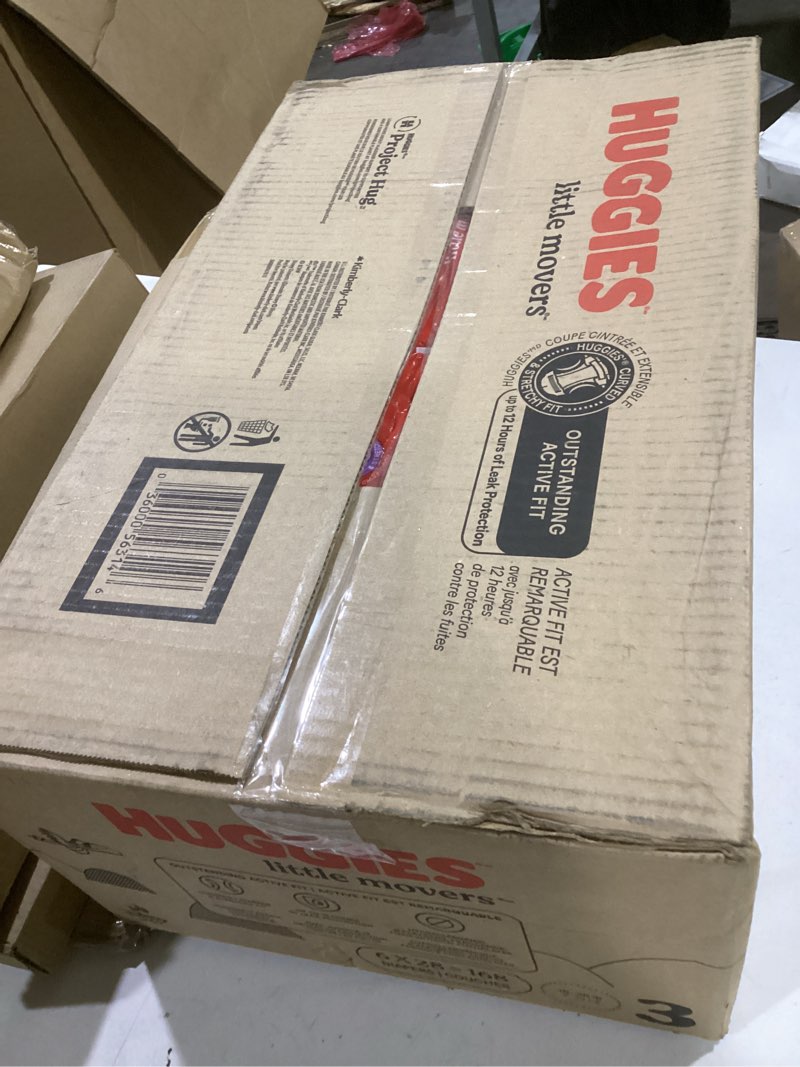 Condition photo showing New/Like New for huggies size 3 diapers, little movers baby diapers, size 3 (16-28 lbs), 168 count (6 packs of 28), packaging may vary size 3 168