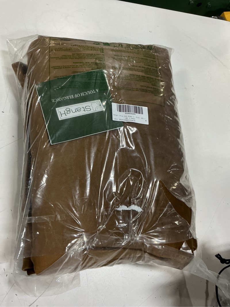 Condition photo showing Good Condition for stangh luxury gold brown velvet curtains 94 inches long back tab soft thermal insulated room darkening window drapes home decor for bedroom living room, w52 x l94, 2 panels 52"w x 94"l (pack of 2) alpha color - gold brown