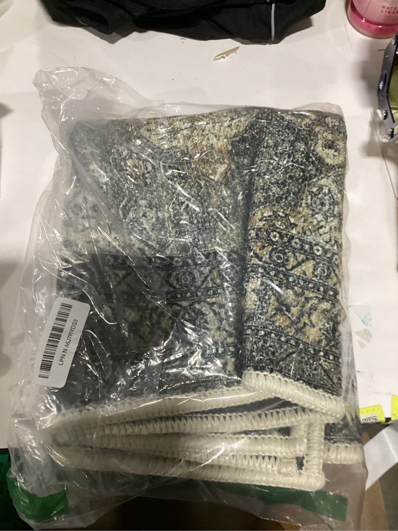 Condition photo showing New/Like New for Keen Home Design 2x3 Rug - Machine Washable Entry Rug with Non-Slip Backing, Ideal for Enteryway, Kitchen, Bathroom, Laundry Room - Vintage, Easy Clean, Durable, Low Pile Rug - (2' x 3') 2' x 3' (Rectangular) Anthracite Grey / Copper Tone