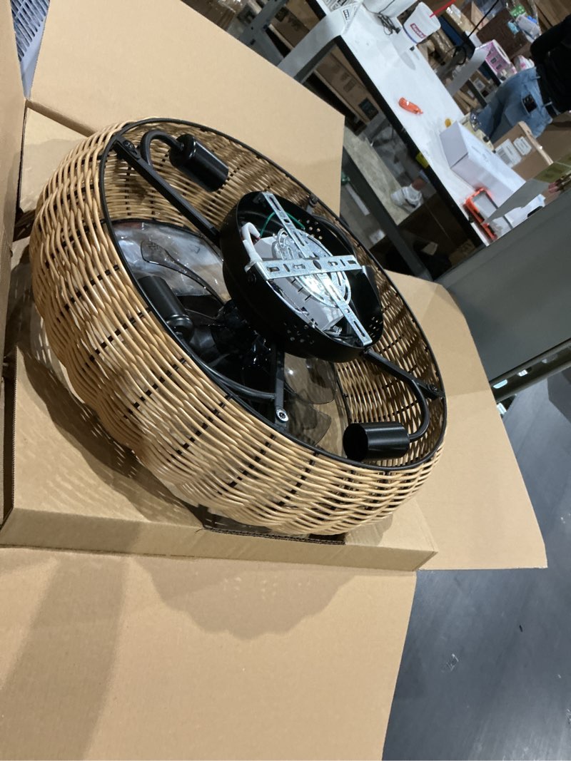 Condition photo showing As Is for cassidy 6-light modern bohemian 6-speed metal rattan mobile-app remote-controlled height-adjustable lantern led ceiling fan