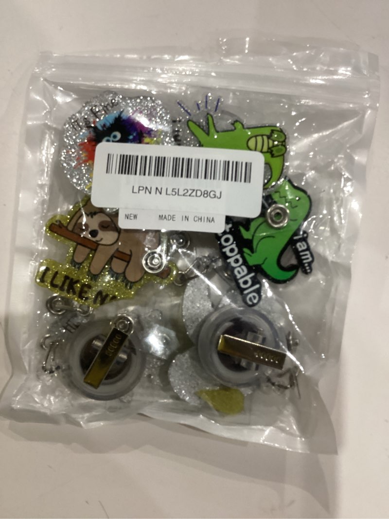 Condition photo showing As Is for 6 Pcs Funny Acrylic Badge Holder - Waterproof Retractable with Alligator Clip Lightweight, Badge Reel for Key Keychain, Ideal for Coworkers Teachers Students Doctors, Ideal Gift