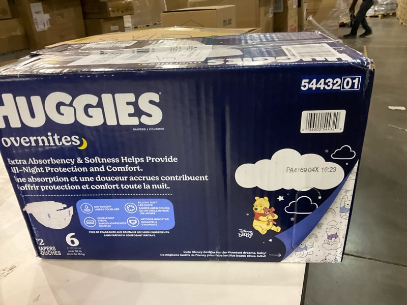 Condition photo showing New/Like New for Huggies Overnites Nighttime Baby Diapers - Size 6 - 72ct