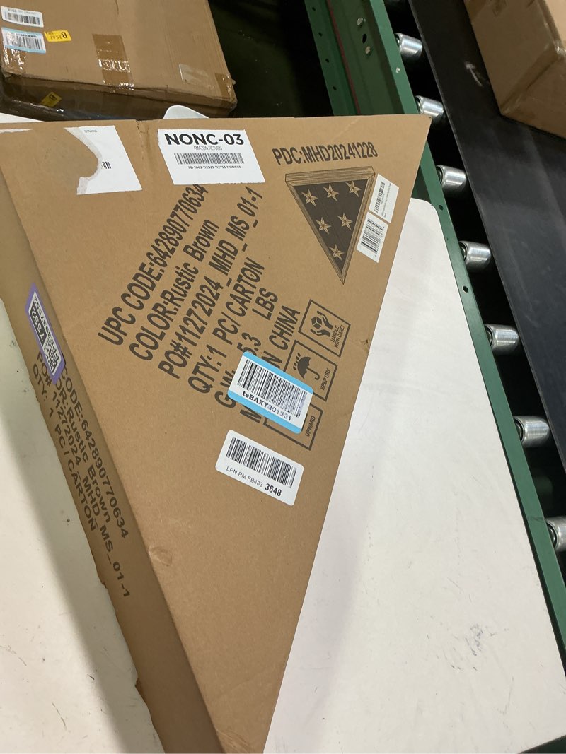 Condition photo showing New/Like New for HBCY Creations Flag Display Case for 5' x 9.5' American Veteran Burial Solid Wood Rustic Brown Frame with Glass Front Wall Mount or Standing Display, Box Rustic Brown 9.5'x5' flag case