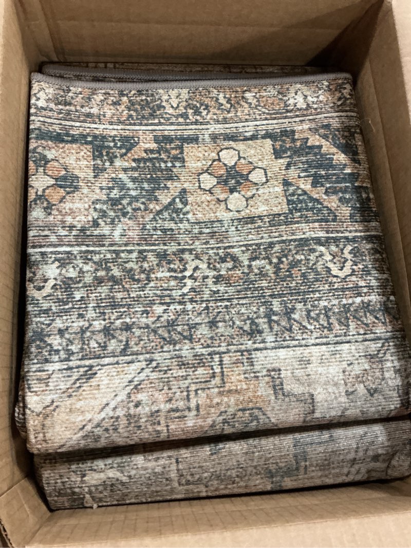 Condition photo showing Good Condition for bavni washable rug 6x9 area rug for living room bedroom dining, washable vintage print carpet, ultra-thin chenille low pile lightweight rug with non slip backing, warm taupe area warm taupe 6' x 9' (rectangular)