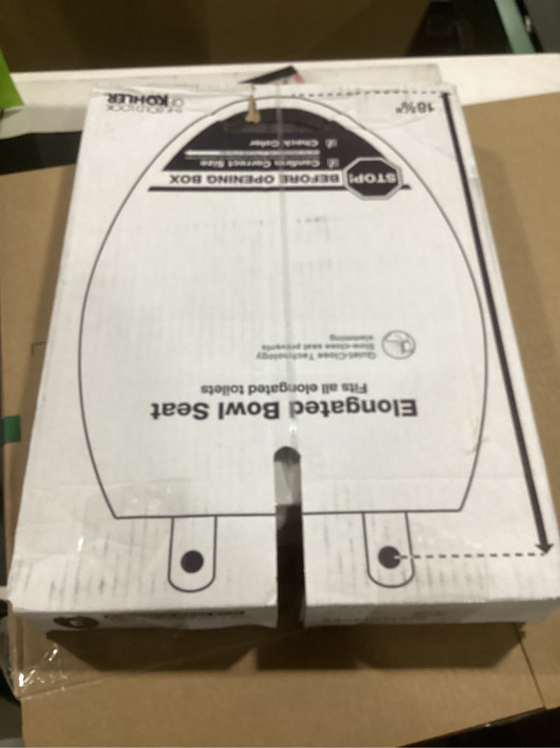 Condition photo showing New/Like New for KOHLER 20110-0 Brevia, Slow Close Toilet Seat, Elongated Toilet Seat, Grip-Tight Bumpers Quick-Attach Hardware, White White Elongated Quiet-Close