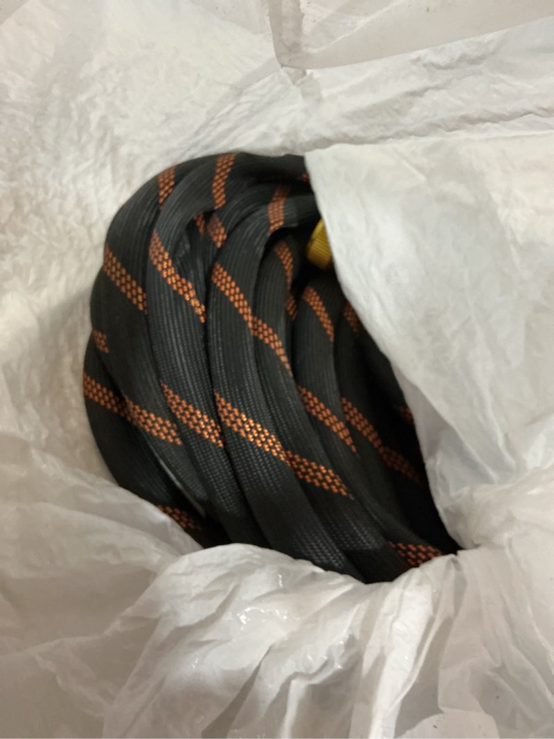 Condition photo showing As Is for flexible garden hose 100 ft, ultra lightweight water hoses w/10 function sprayer and 3/4" brass fittings, kink-free, sturdy, abrasion resistant for yard, lawn, outdoor and gardening(black orange)