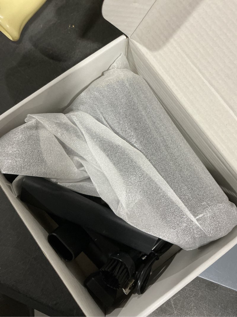 Condition photo showing As Is for 12000Pa Cordless Handheld Vacuum Cleaner, High Power Car Vacuum and Air Duster 2-in-1, Low Decibel Brushless Mini Vacuum with LED light and Multi-Nozzles, for Desk, Sewing Machine, Computer, Keyboard Blue-brushless Motor