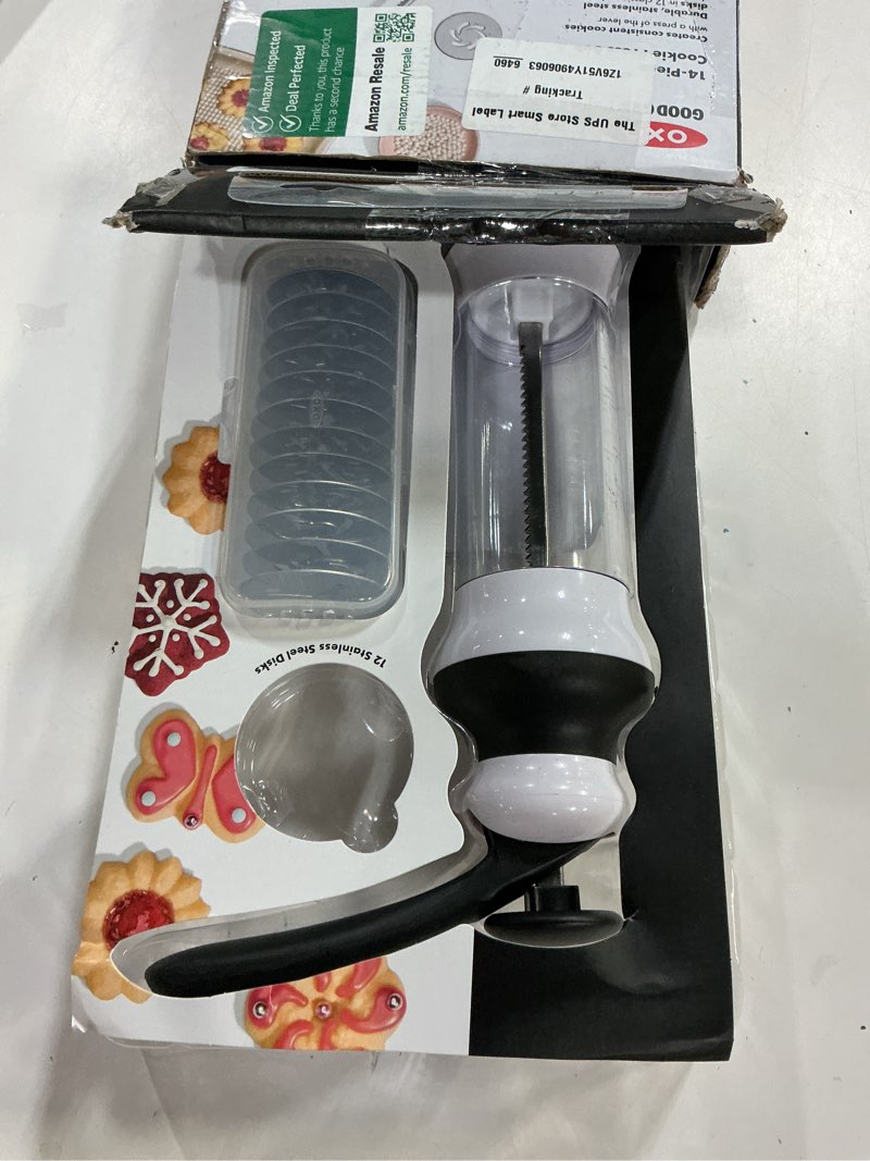 Condition photo showing Good Condition for oxo good grips 14-piece cookie press set, cookie press with 12 stainless steel disks and storage case, holiday baking and everyday treats, essential baking supplies 100