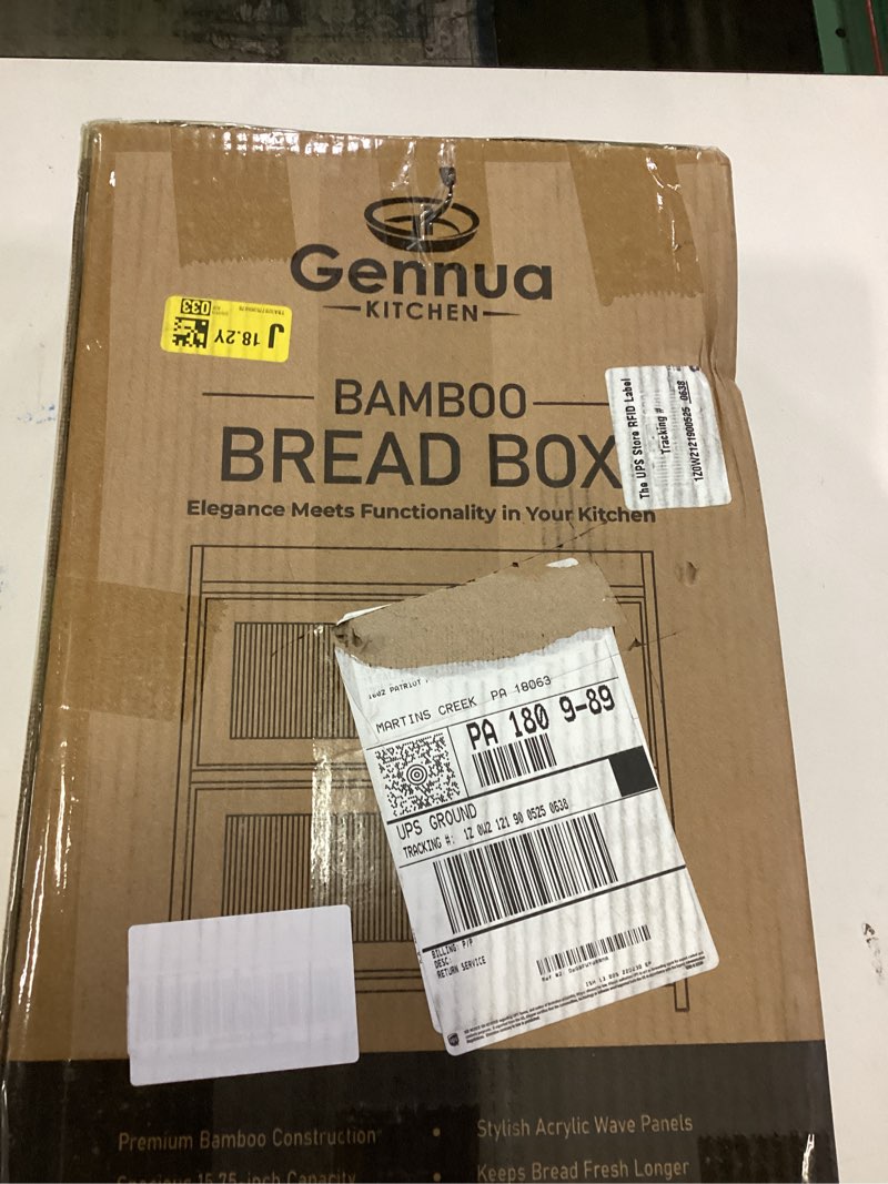Condition photo showing New/Like New for Extra Large Bamboo Bread Box for Kitchen Countertop, Dual-Layer Breadbox Provides Double the Bread Storage Space, Holds Multiple Loaves, Durable & Beautiful with Frosted Acrylic Panels