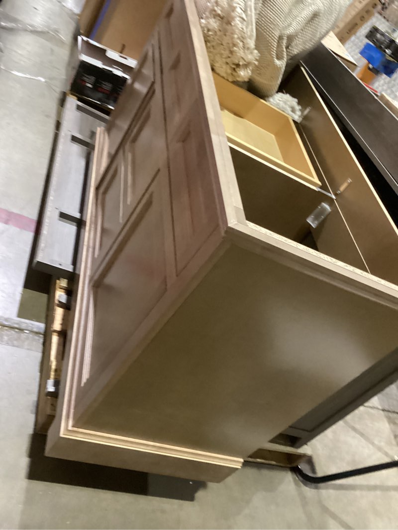 Condition photo showing As Is for James Martin Vanities Brookfield 60-in Pecan Undermount Double Sink Bathroom Vanity with