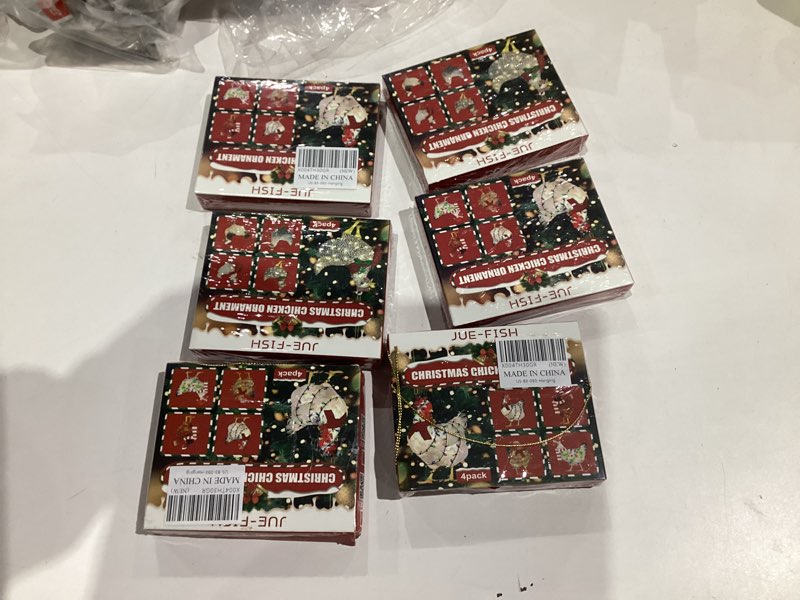 Condition photo showing New/Like New for Christmas Hat Chicken and Scarf Chicken Farms Style Christmas Tree Pendant Funny Xmas Rooster Hanging Ornaments Farmhouse Xmas Tree Ornaments (4 PCS)