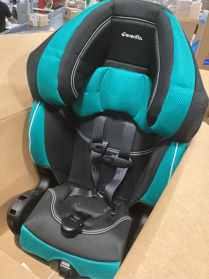 Condition photo showing As Is for evenflo chase lx harnessed booster car seat (jubilee green) new evenflo chase lx harnessed booster car seat