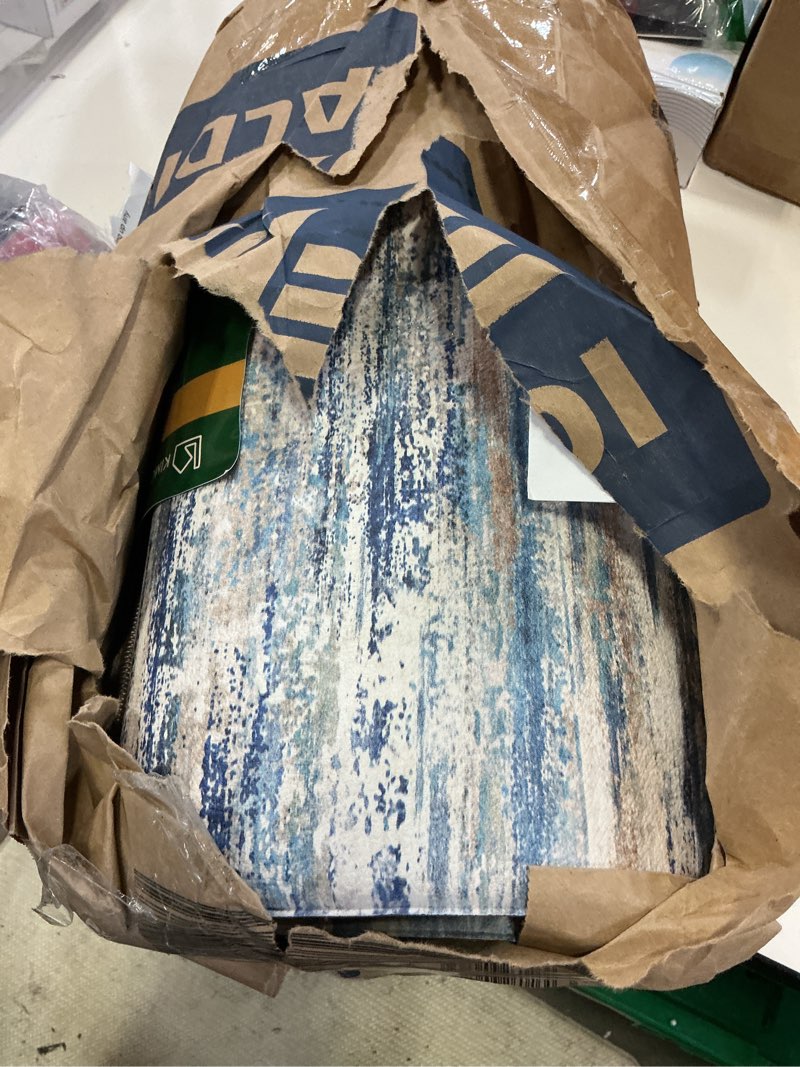 Condition photo showing As Is for kimode christmas anti fatigue kitchen mats for floor 2 piece, blue grey farmhouse kitchen rugs 17"x47"+17"x29", non slip waterproof kitchen floor mats, standing mats for laundry office sink desk 17.3" x 47"+17.3" x 29"--0.47 inches blue grey/multi