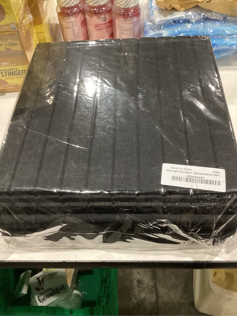 Condition photo showing New/Like New for Large Cork Board Felt Wall Tiles, 47"x35" 12 Pack Felt Bulletin Board Pin Board with Safe Removable Adhesive Tabs and Push Pins, Alternative Cork Board for Walls Home Office, Black Narrow Stripe - Black 12 PACK