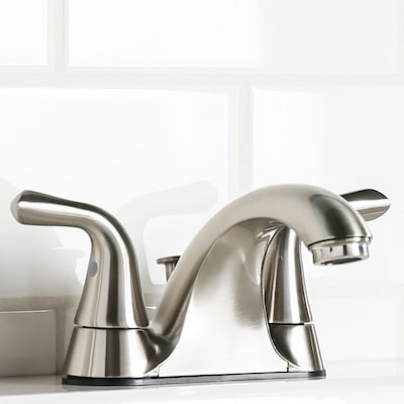 Project Source Dover Brushed Nickel 4-in centerset 2-handle WaterSense Mid-arc Residential Handle