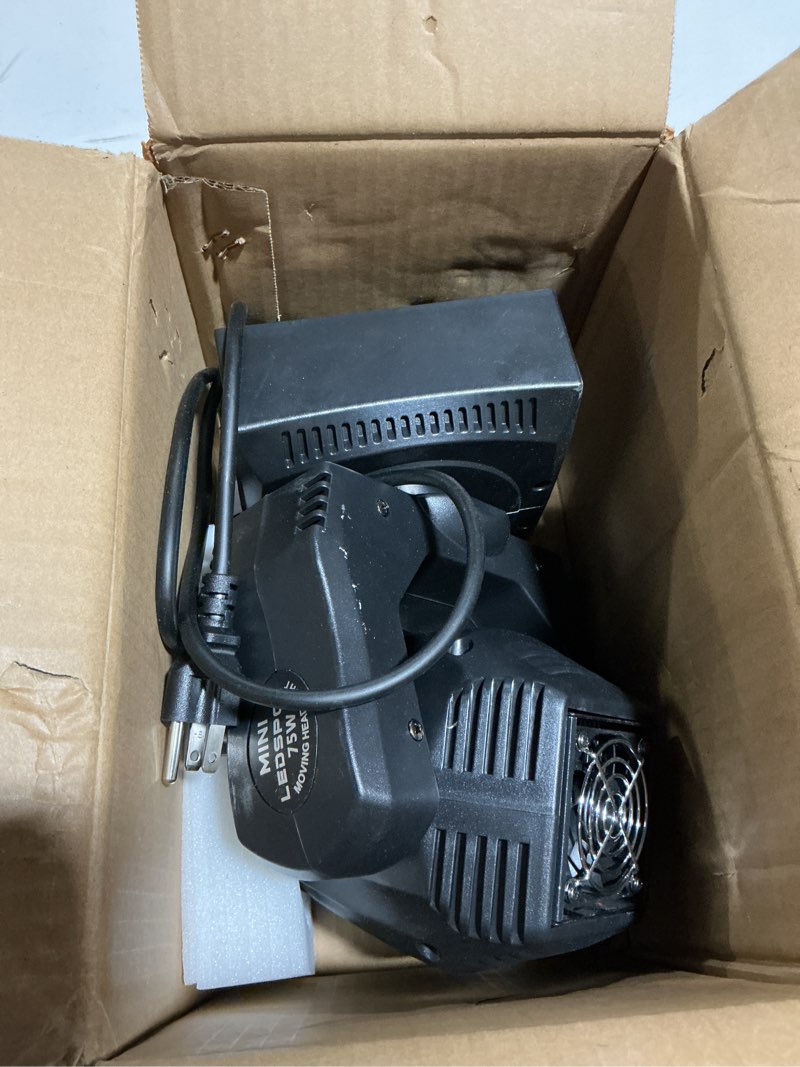 Condition photo showing Good Condition for Moving Head DJ Lights 75W Head Stage Lights DMX Light 8 Gobos 8 Colors Spotlights DMX 512 with Sound Activated for Party KTV Wedding Disco Events DJ Lighting (1 Pack)