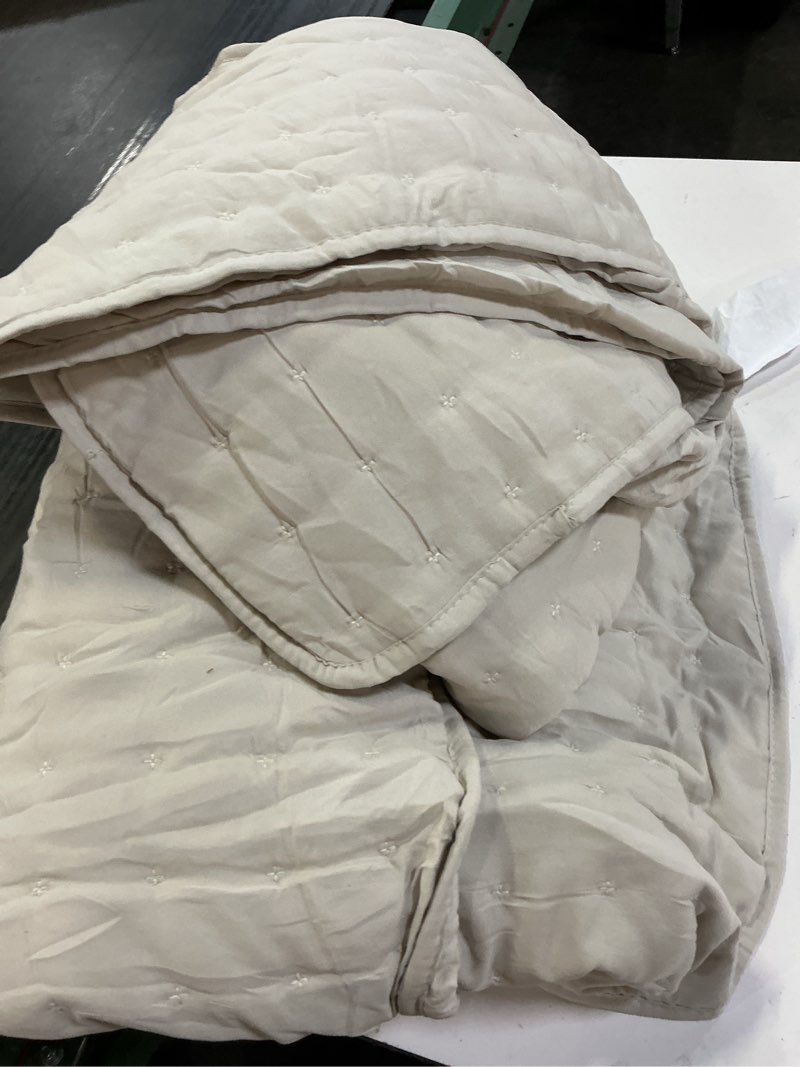 Condition photo showing Good Condition for roaringwild beige king size quilt bedding set with 2 pillow shams, lightweight soft microfiber bedspread coverlet, thin comforter bed cover for all season, 3 pieces, 104x90 inches light beige king