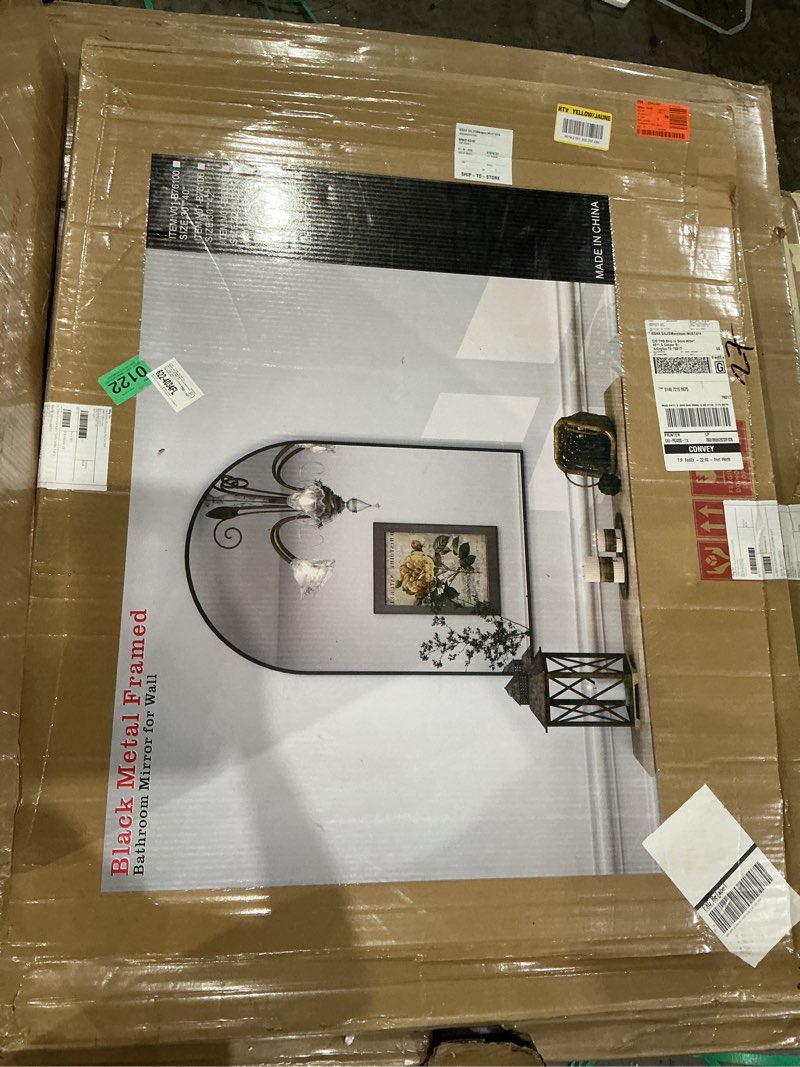 Condition photo showing Good Condition for 32 in. w x 42 in. h arch aluminum alloy framed and tempered glass wall decor bathroom vanity mirror in matte black