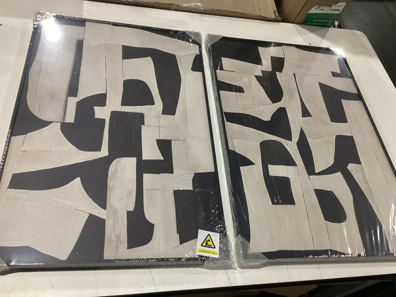Condition photo showing New/Like New for framed black and beige abstract wall art, 2 piece canvas prints paintings artwork for walls, modern minimalist abstract pictures for living room hallway bedroom office bathroom wall decor 16x24 in 16" w x 24" h x 2pcs duet