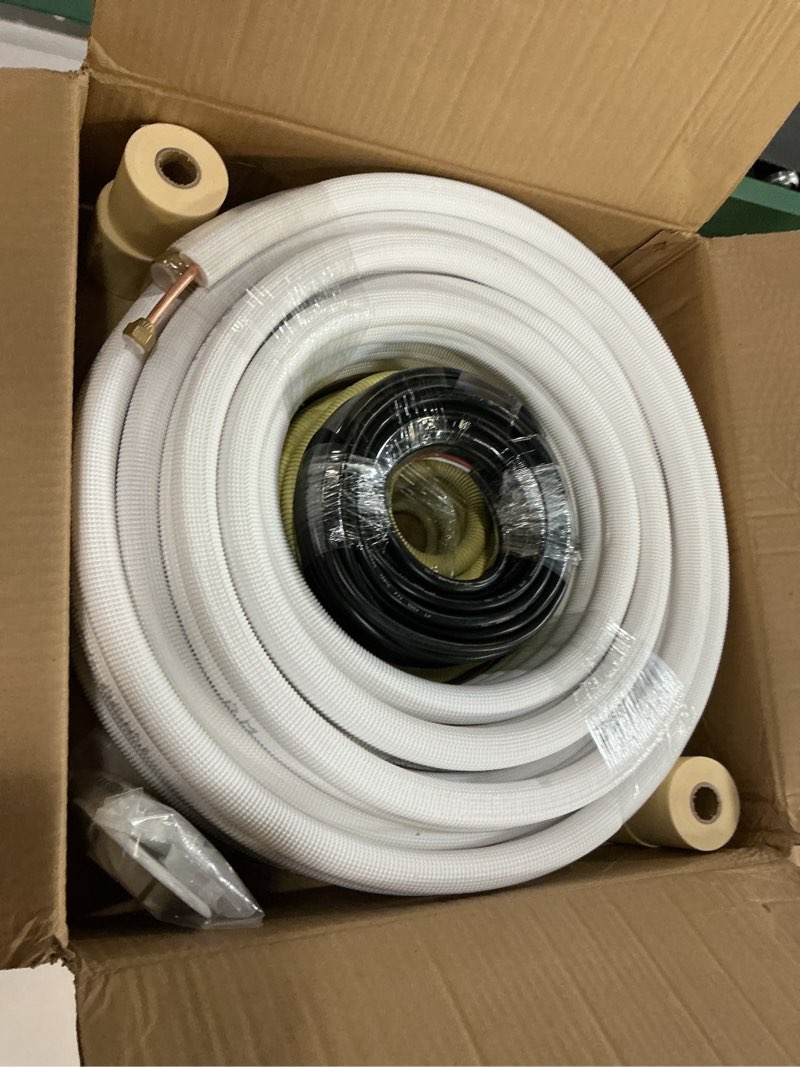 Condition photo showing New/Like New for 50ft Length Mini Split Line Set 1/4" 3/8" OD Copper Pipes Tubing and 3/8 White PE Thickened Insulated with Flared Nuts for Mini Split Air Conditioner HVAC or Heat Pump for 9000BTU (1/4+3/8 with wires) 50Ft(1/4+3/8)with wires
