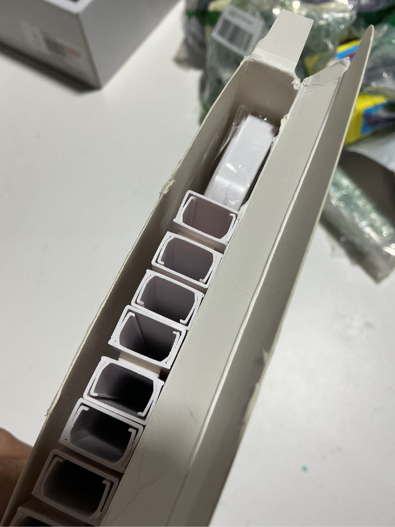 Condition photo showing Good Condition for yecaye cord hider, 113in one-cord cable concealer, cord covers for wires on wall, easy install cable management kit for 2 small wires, cables raceway home office, w0.59in h0.4in, white small white