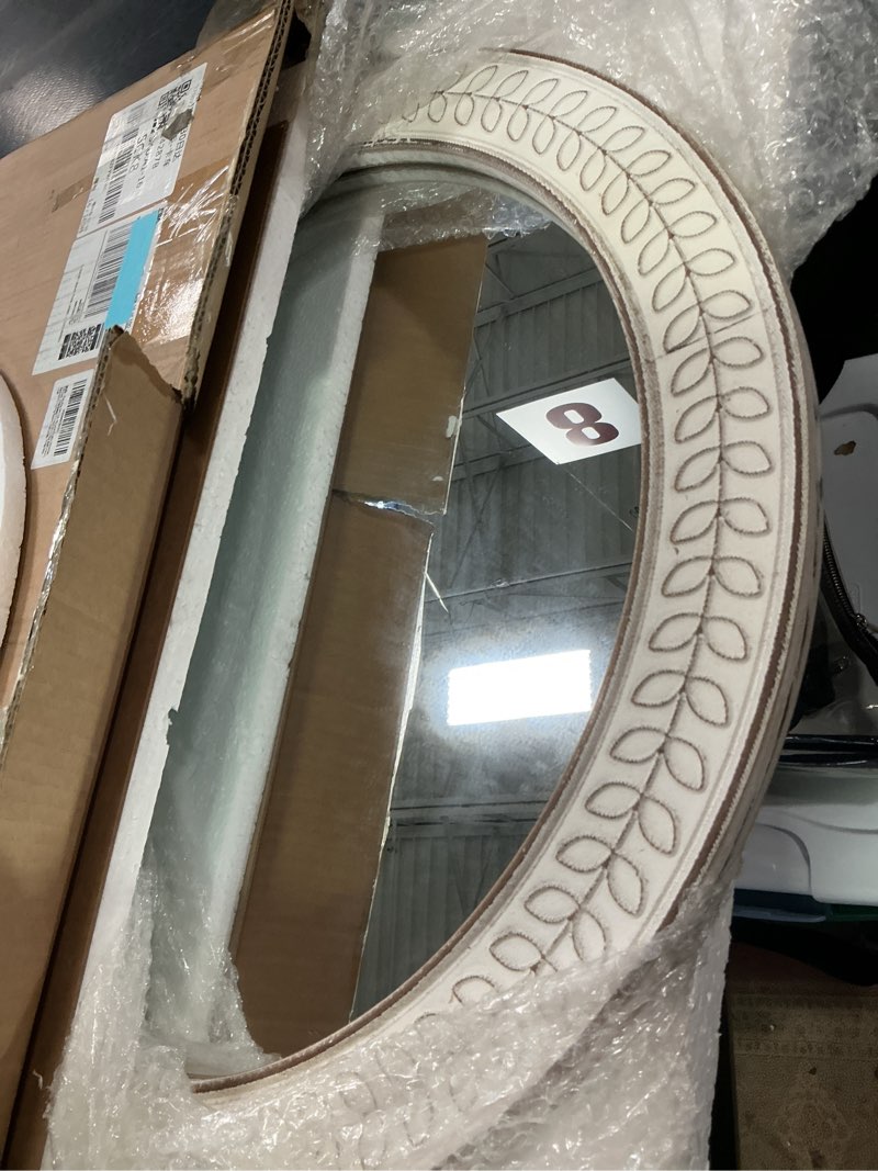 Condition photo showing New/Like New for 24 inch Round Rustic Wooden Mirrors, Distressed Circle Mirror for Bathroom, Bedroom, Living Room, Entryway, Fireplace, Hall Leaf White 24"L x 24"W