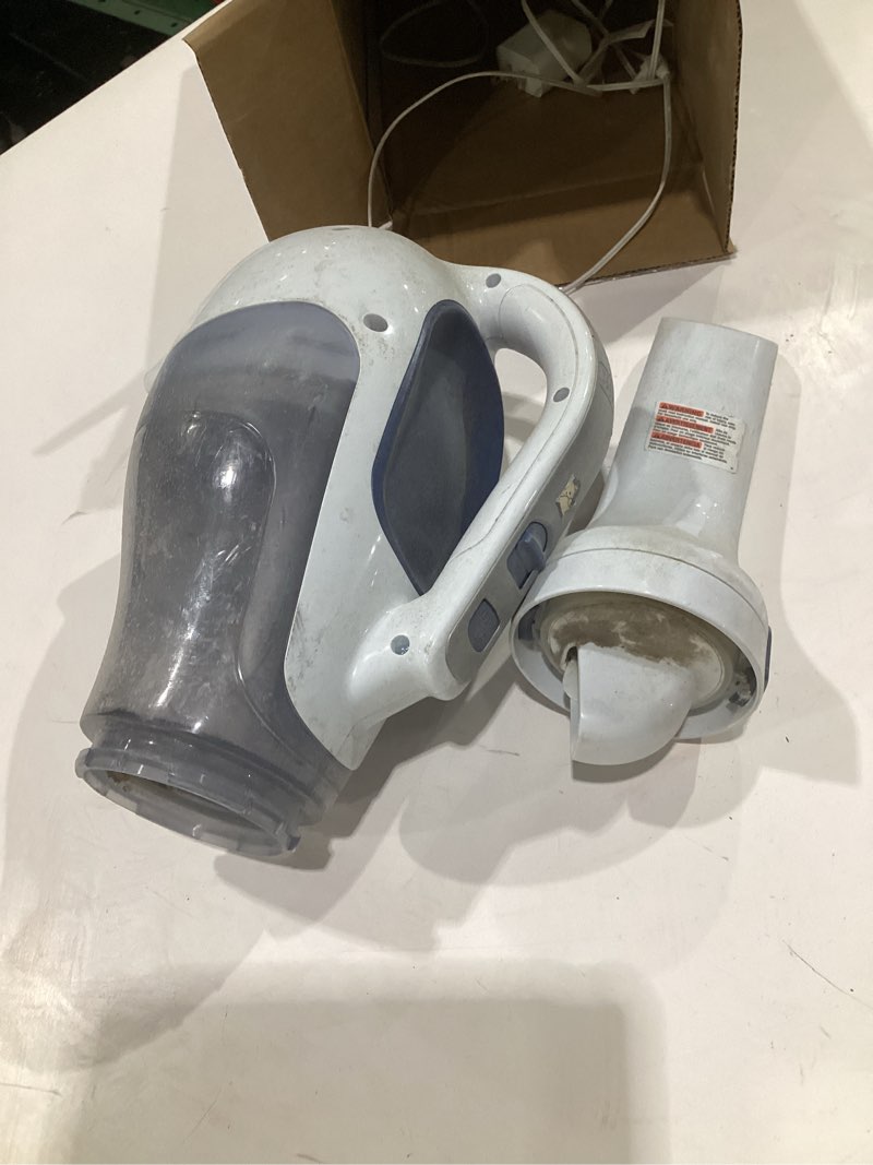 Condition photo showing As Is for (used, not tested)black+decker dust buster pivot vac handheld vacuum cordless, car vacuum portable rechargeable, extendible crevice tool and 200 degree pivoting nozzle, strong suction, lightweight (bdh2000pl)