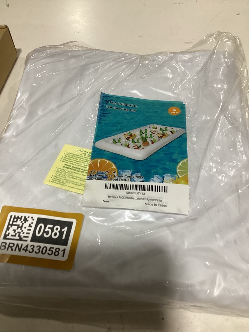 Condition photo showing As Is for mortime 4 pack inflatable ice serving bar, 53"x25" server tray pool buffet drink cooler, ice tray food drink containers for summer parties