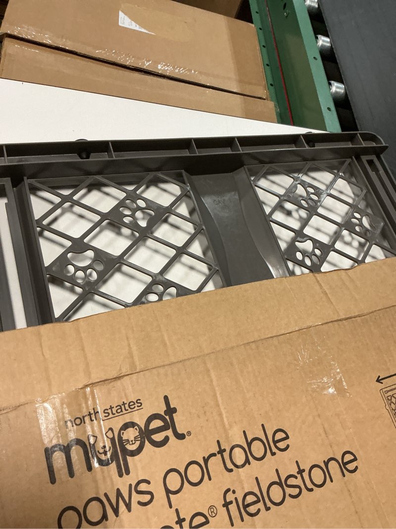 Condition photo showing Good Condition for mypet north states paws portable pet gate: 26-40" wide. pressure mount. no tools needed. made in usa, 23" tall, expandable, durable dog gates for doorways, fieldstone gray