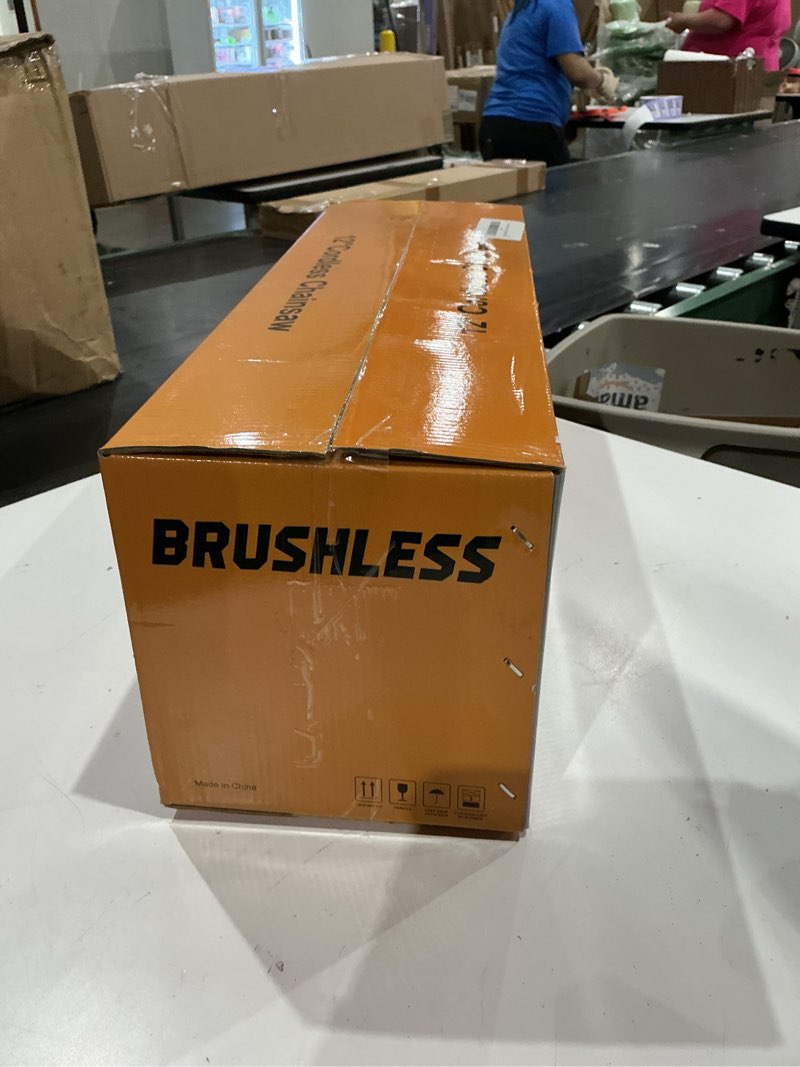 Condition photo showing New/Like New for 12-inch cordless electric brushless chainsaw compatible with dewalt 18-20v batteries, high-power 20v cordless chainsaw for wood cutting, tree trimming and yard garden maintenance(no battery included) yellow
