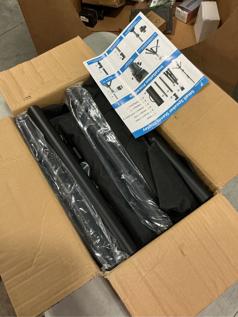 Condition photo showing New/Like New for small speaker stands 2 pack, 24-50 inch height adjustable speaker tripod stand pair, lightweight 35mm compatible insert, support 55 lb with 2 storage bags pack 2