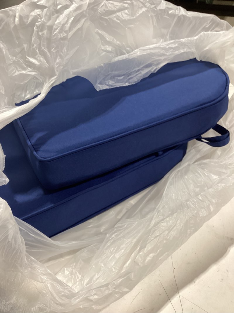 Condition photo showing Good Condition for outdoor chair cushions set of 2: waterproof & fade resistant patio furniture cushions - 17 x 16 x 2 inch non slip round corner seat cushion pads with removable cover for garden yard lawn, navy blue 17x16x2 inch-2p navy