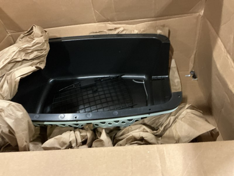 Condition photo showing Good Condition for petmate pet porter fashion dog kennel plastic crate for pets 15-20 lbs, pet carrier for home and travel, made in usa, 24" l x 14.5" h, pale aqua and black